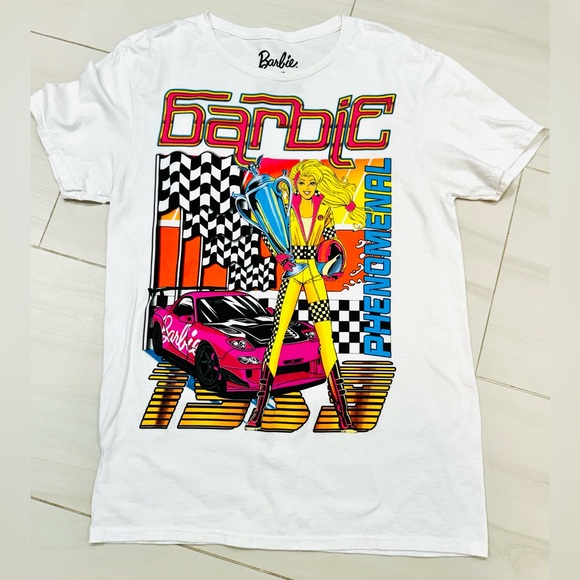 Super Cute! BARBIE Adult T Shirt Racing Phenomenal! - Picture 2 of 5